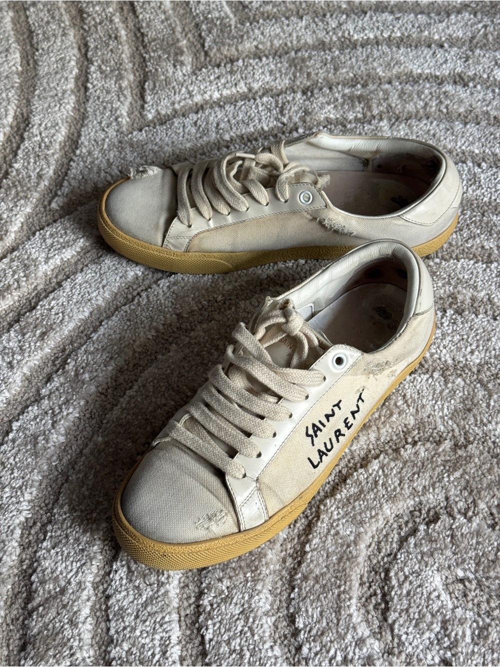 Saint Laurent Beige Canvas Low-Top Sneakers with Yellow Gum Sole